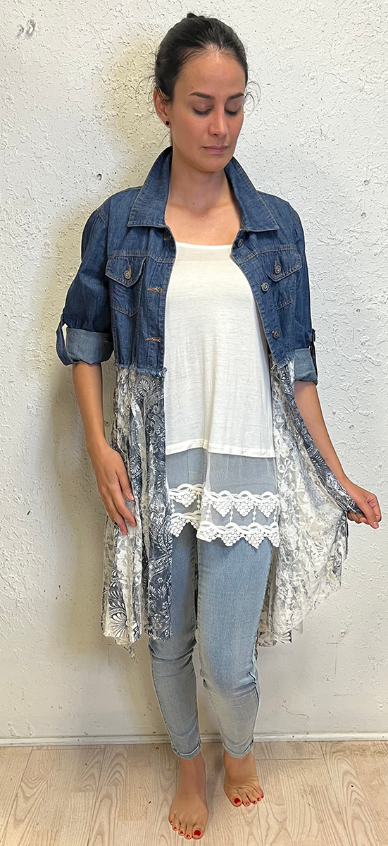 Jean jacket hot sale with lace bottom