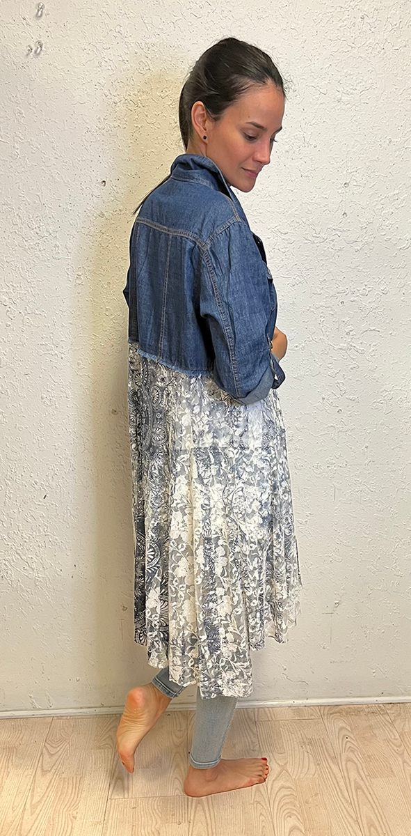 Jean jacket with lace bottom outlet