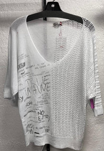 Open Knit Sweater With Silver Writing