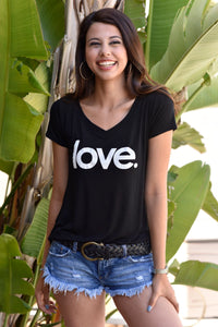 Black Tee with Love Graphic