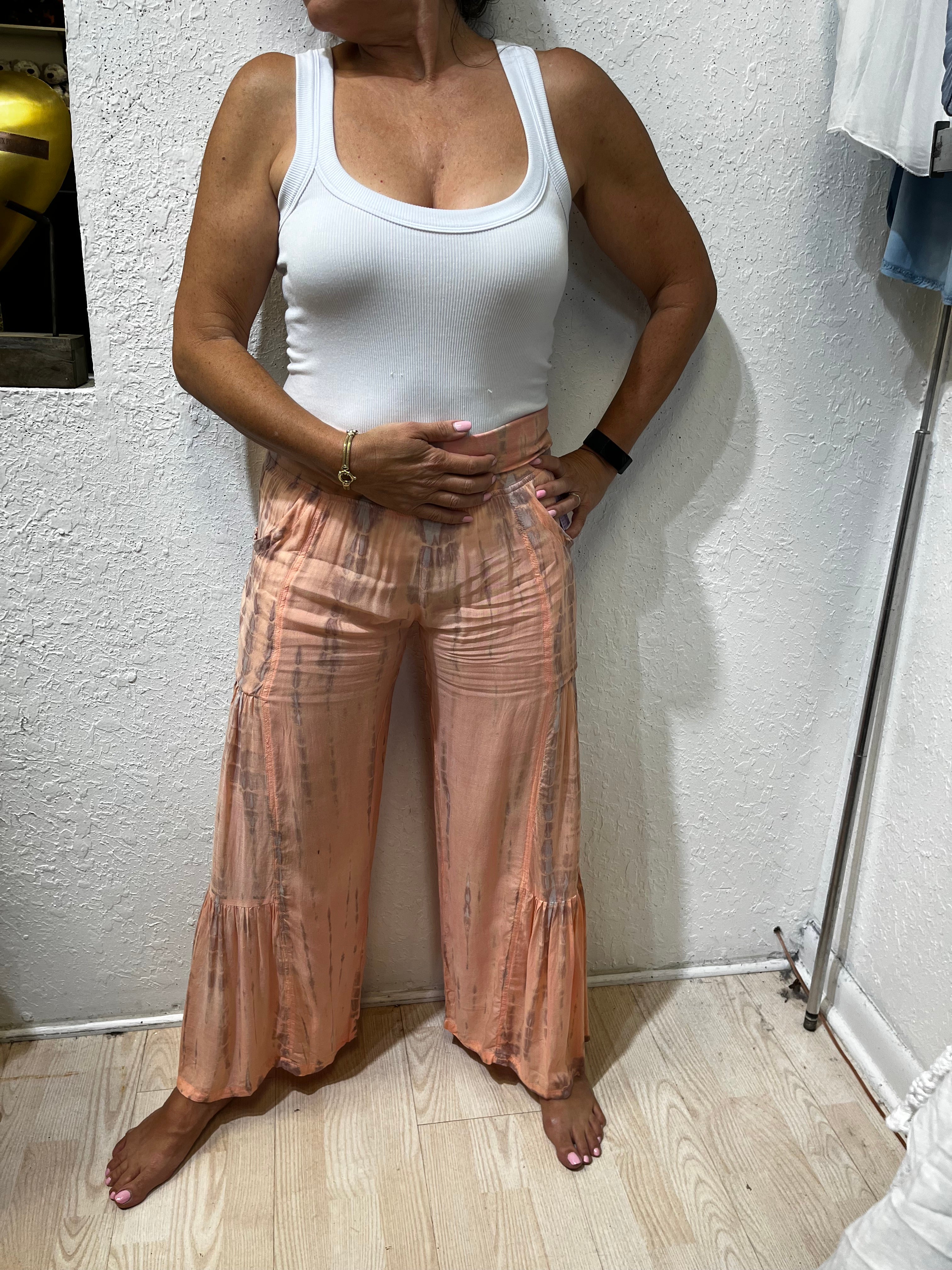 Peach and Gray Flowy Bottoms