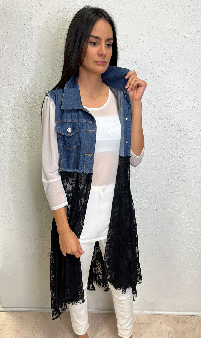 Jean Vest with Black Lace Bottom The Added Touch