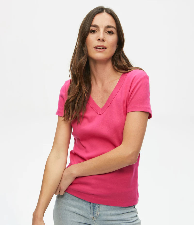 Michael Stars Hot Pink V-Neck Tee