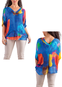 Added Touch "Select" Diana Brushstroke Blouse -Royal Blue