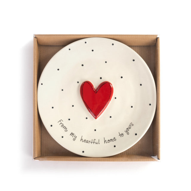 White Round Plate with Black Polka Dots and a Red Heart