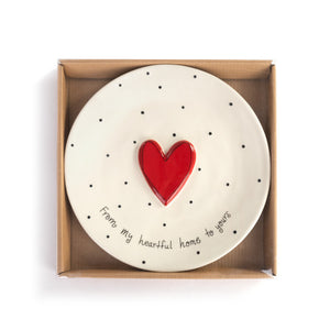 White Round Plate with Black Polka Dots and a Red Heart