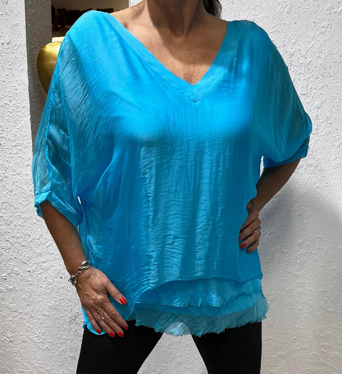 Added Touch "Select" Flattering Layered Style V-Neck -Turquoise