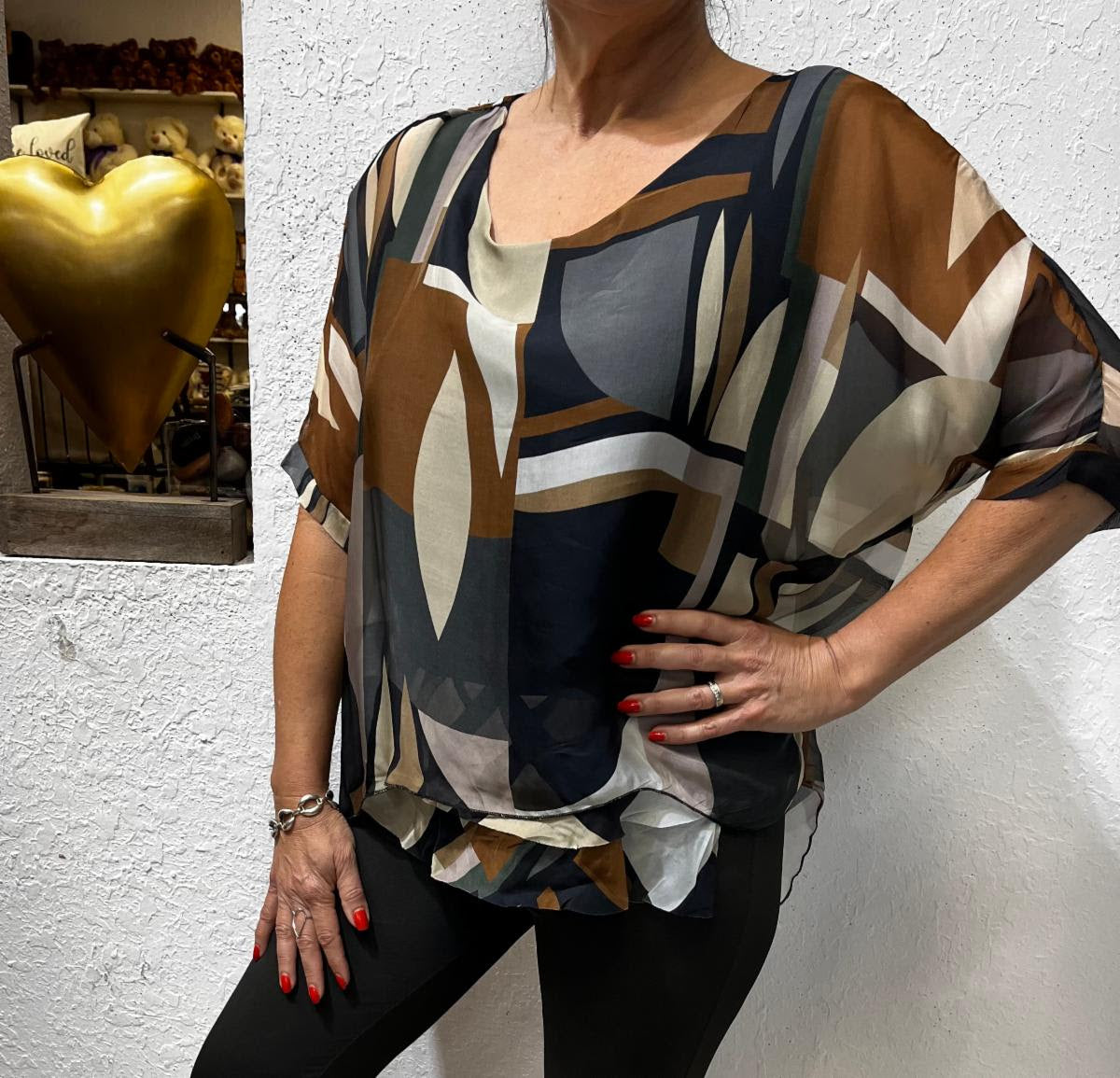 Brown and black Washable Silk Blouse